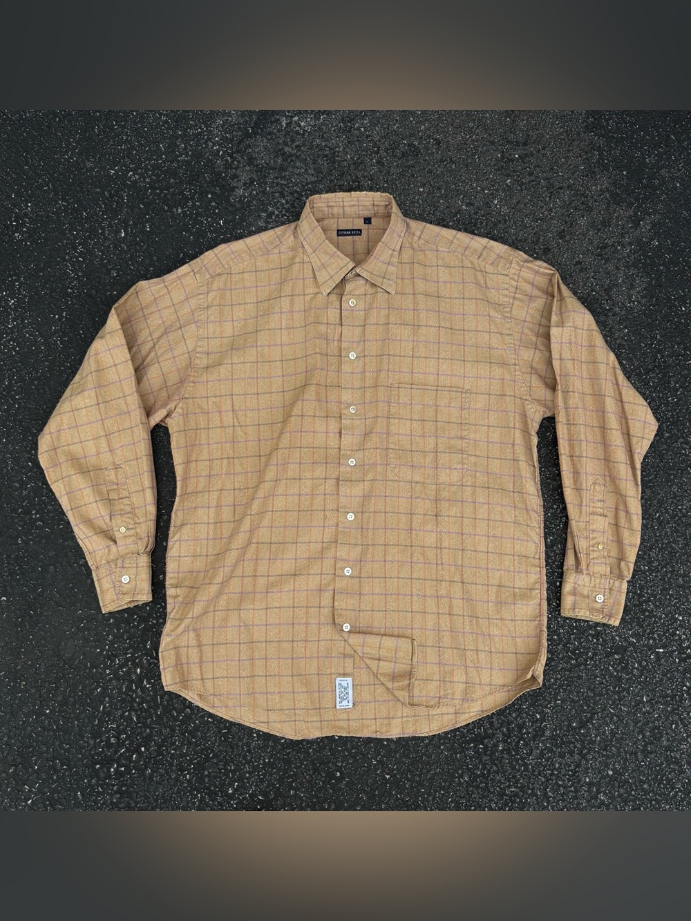 Gitman Bros Men’s Large Tan Plaid Cotton Long Sleeve Button Up Shirt USA Preppy